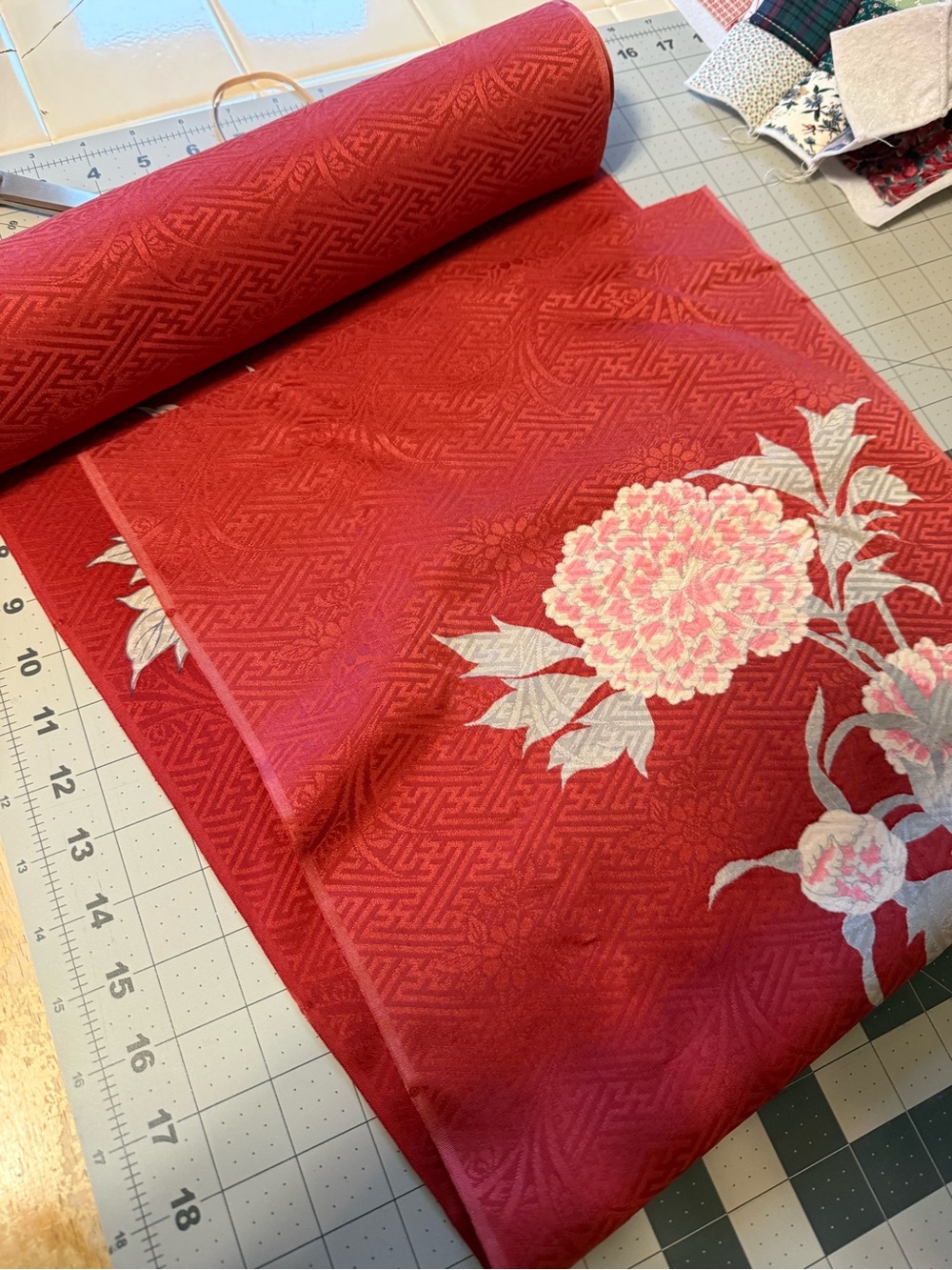 vibrant red Japanese kimono fabric.